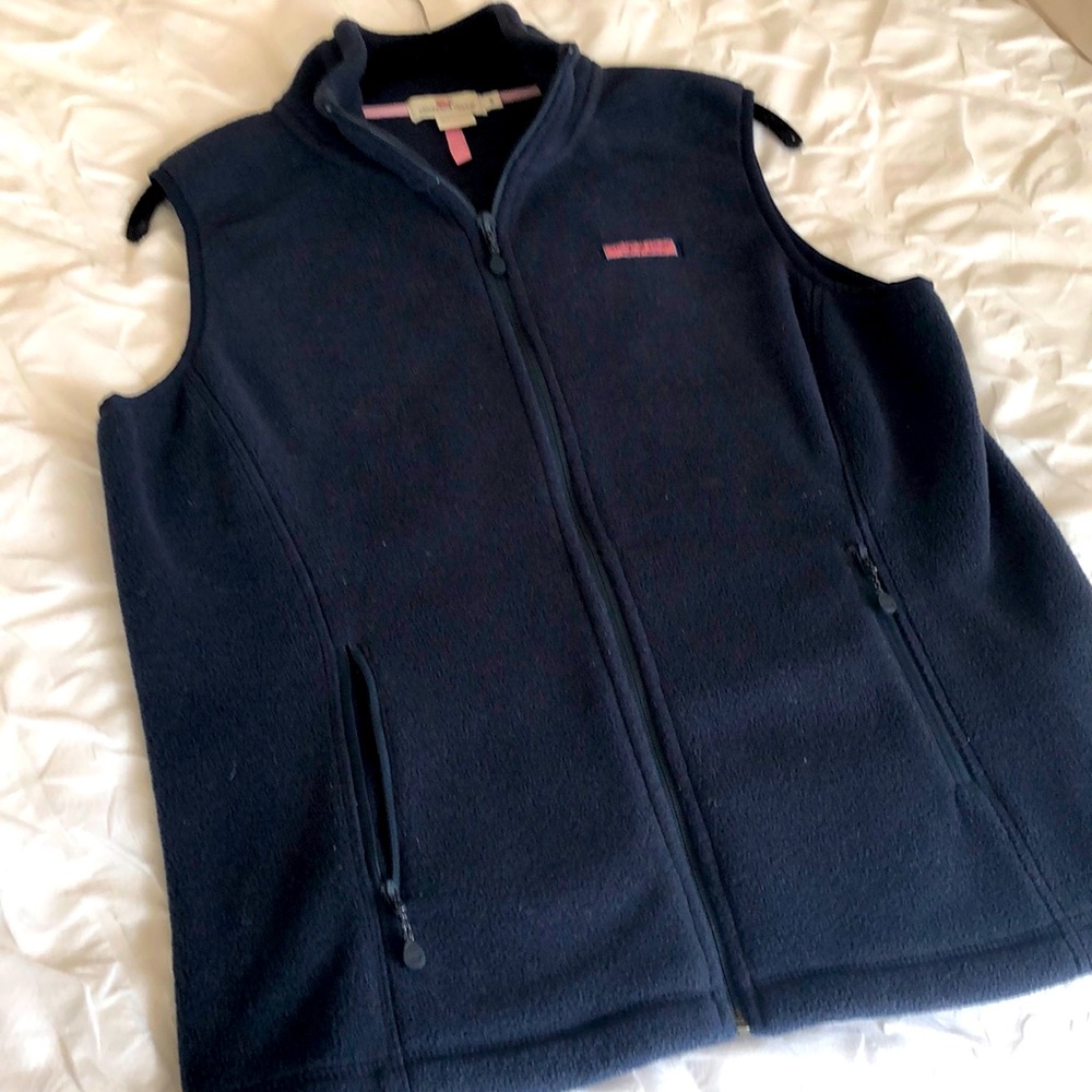 Navy Vineyard Vines fleece sleeveless jacket